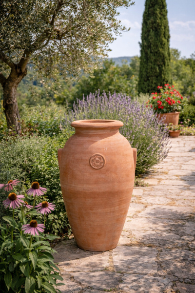 Amphore élégante en terre cuite Impruneta – rosace classique et artisanat italien